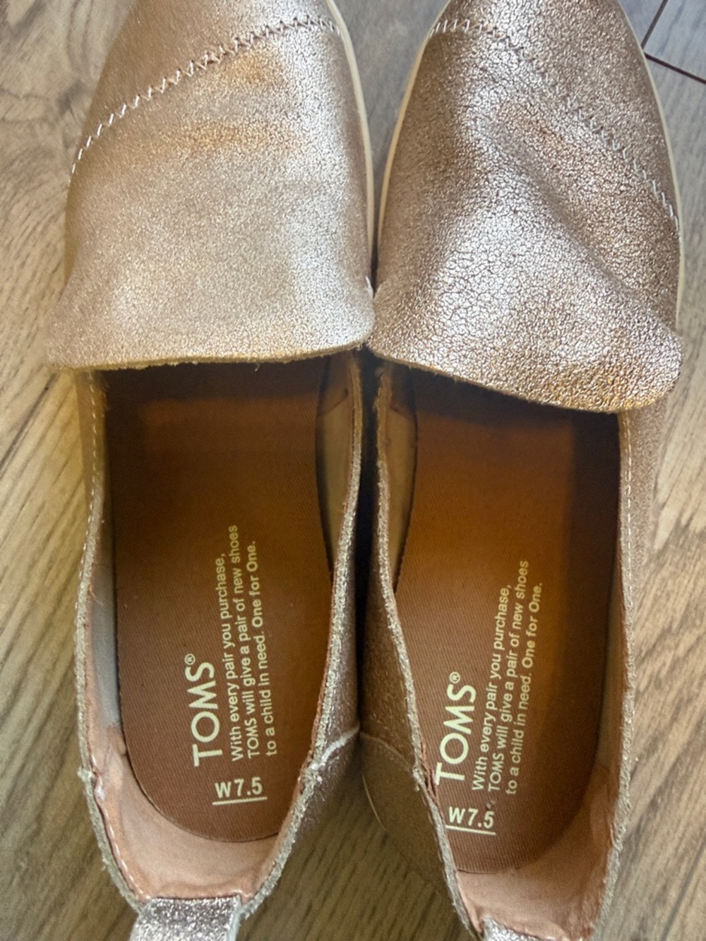 New Nwot Toms Rose Gold Leather Deconstructed Alpargatas Shoes - Picture 6 of 8